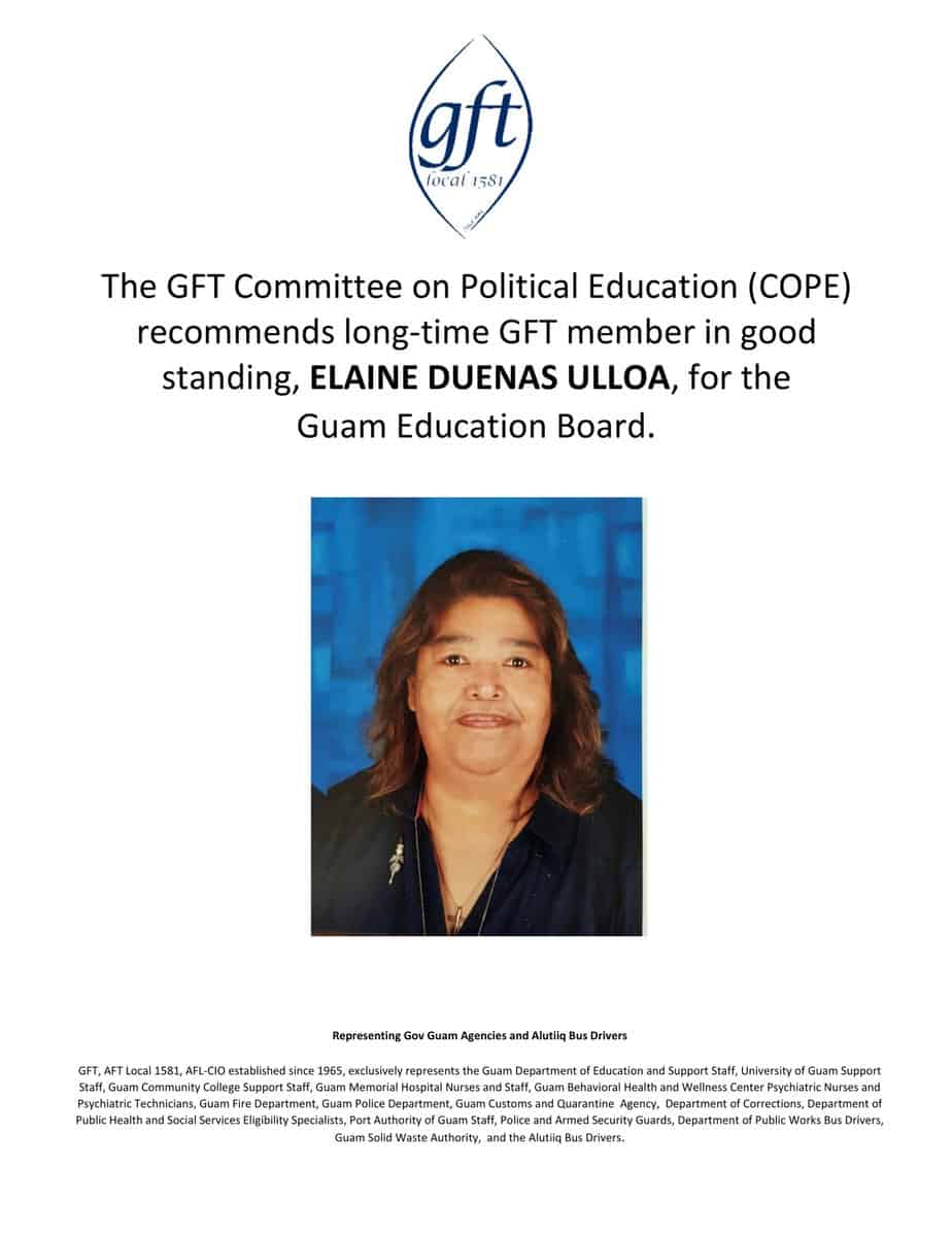 GFT COPE Recommends GEB Candidate Elaine Ulloa
